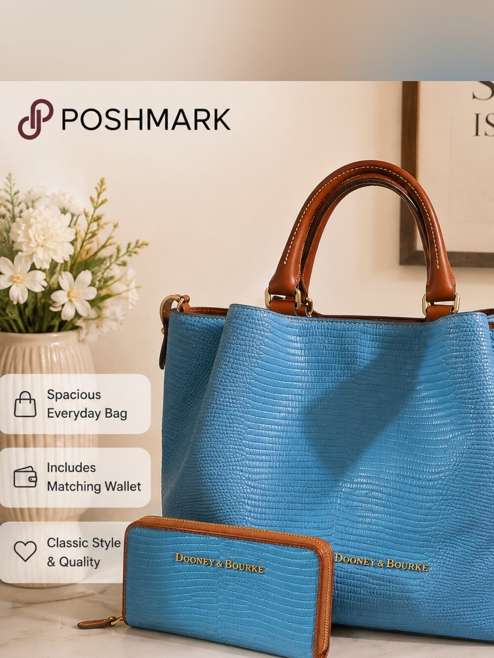 Dooney & Bourke Blue Textured Brenna Satchel and Wallet